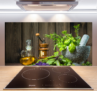 Glasrückwand für die küche Kräuter im Mörser