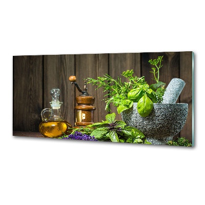 Glasrückwand für die küche Kräuter im Mörser