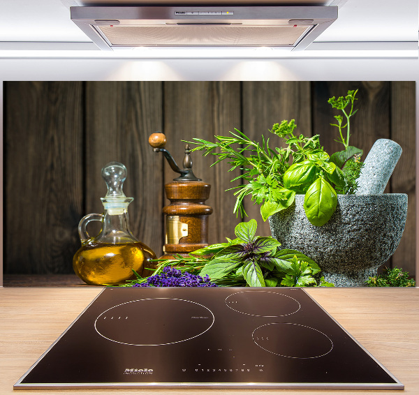 Glasrückwand für die küche Kräuter im Mörser