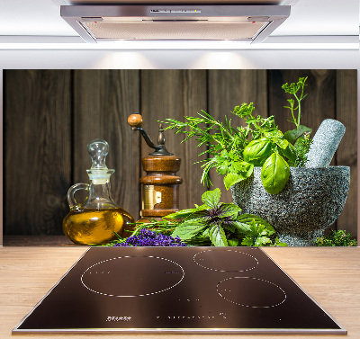 Glasrückwand für die küche Kräuter im Mörser