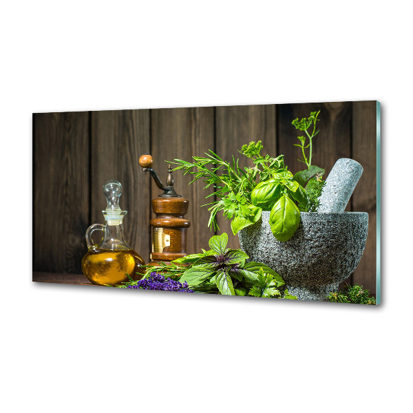 Glasrückwand für die küche Kräuter im Mörser