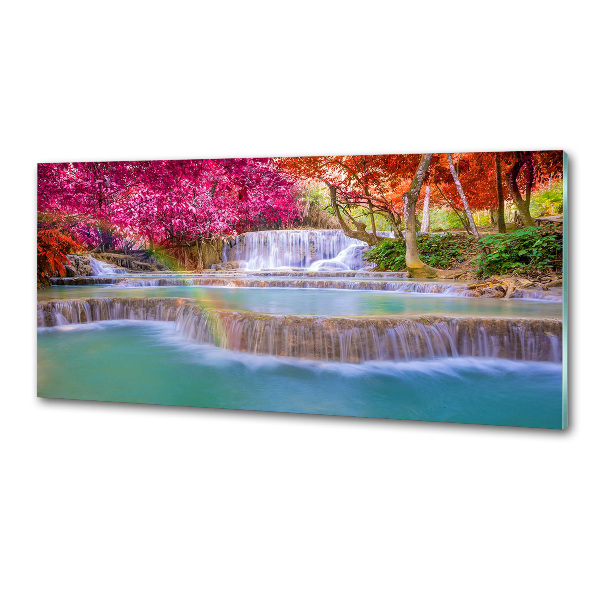 Glasrückwand für die küche Wasserfall im Wald