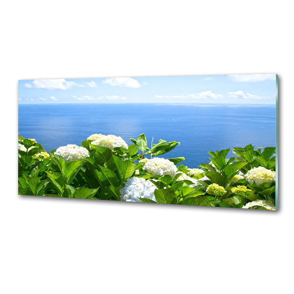 Küchen wandpaneel Blumen am Meer