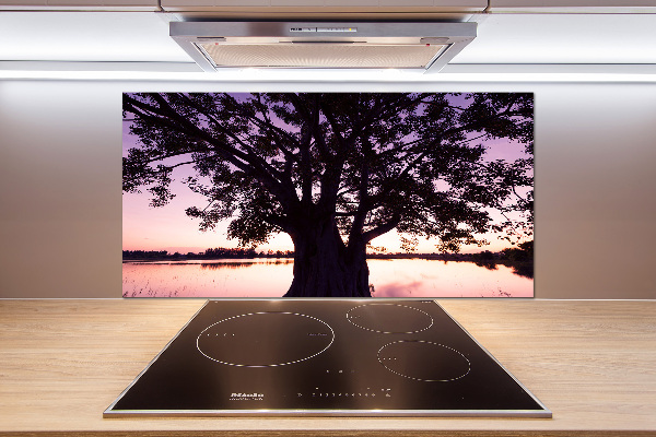 Glasrückwand für die küche Baum und See