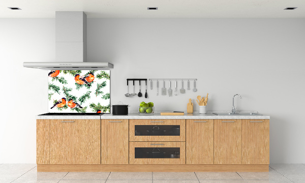 Glasrückwand für die küche Rotkehlchen auf einer Nadelbaum