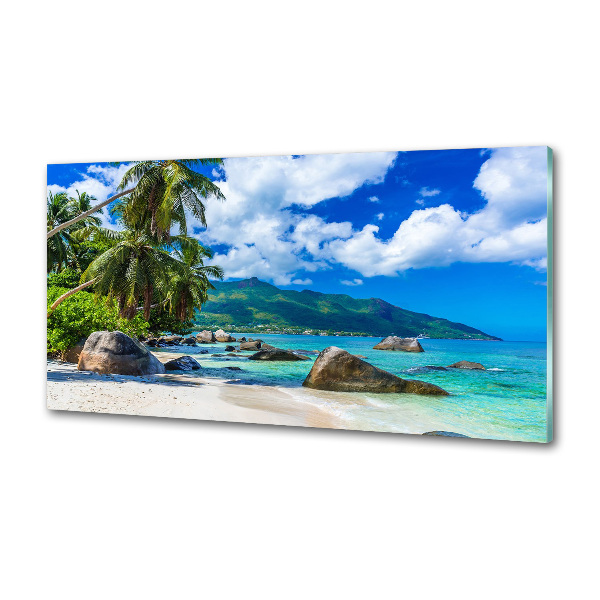 Glasrückwand für die küche Strand der Seychellen