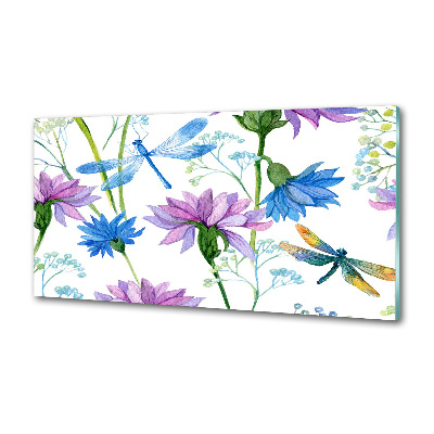 Platte für Küchenrückwand Blumen und Libellen