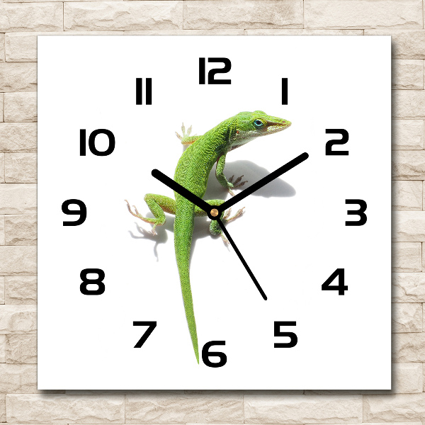 Wanduhr modern quadratisch Grüne Eidechse