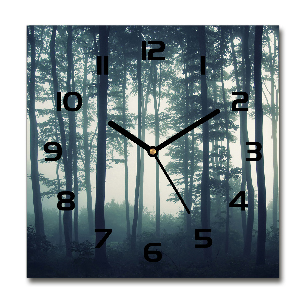 Wanduhr modern quadratisch Nebel im Wald