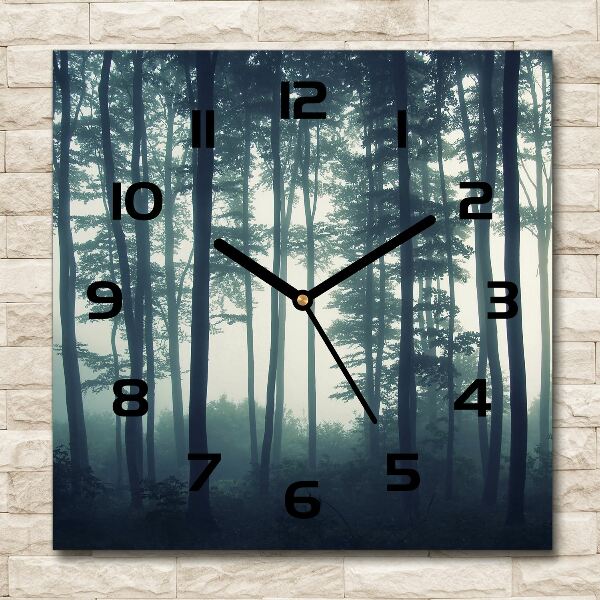 Wanduhr modern quadratisch Nebel im Wald