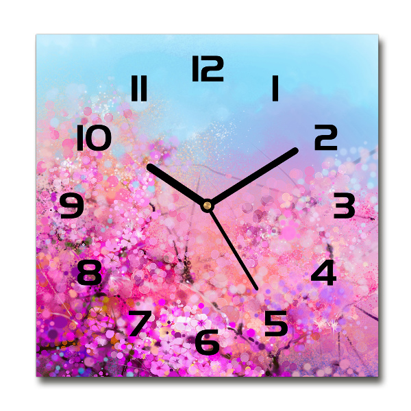 Wanduhr quadratisch Kirschblüten
