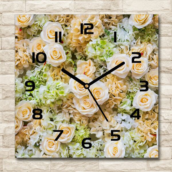 Wanduhr modern quadratisch Rosen