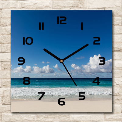 Wanduhr modern quadratisch Strand der Seychellen