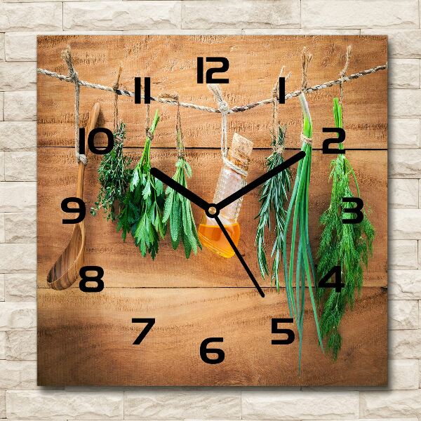 Wanduhr modern quadratisch Kräuter an einer Schnur