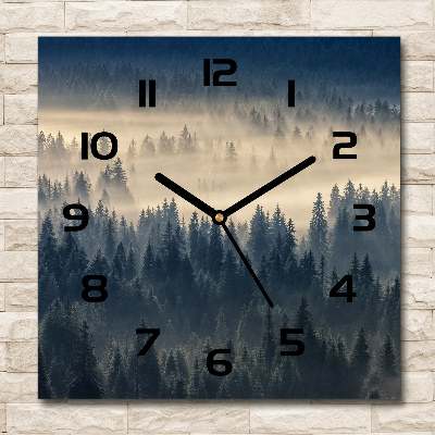 Wanduhr modern quadratisch Nebel über dem Wald