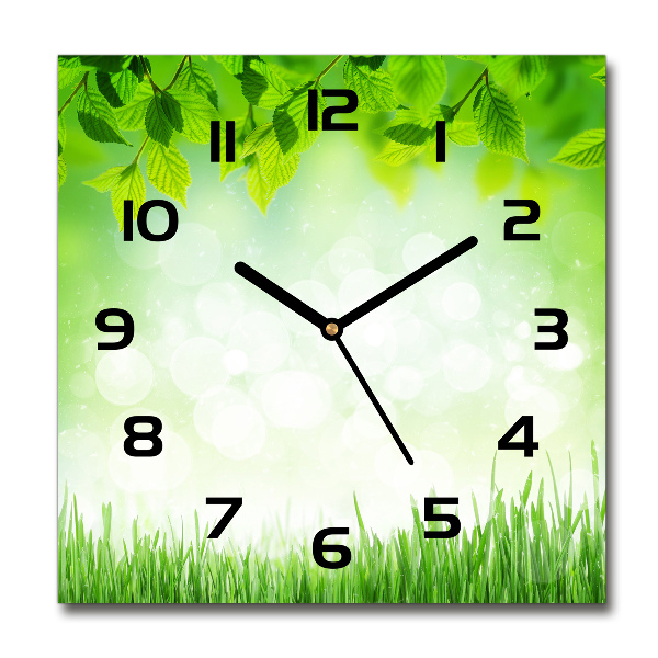 Wanduhr quadratisch Blätter und Gras