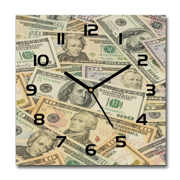 Wanduhr modern quadratisch Dollar-Banknoten