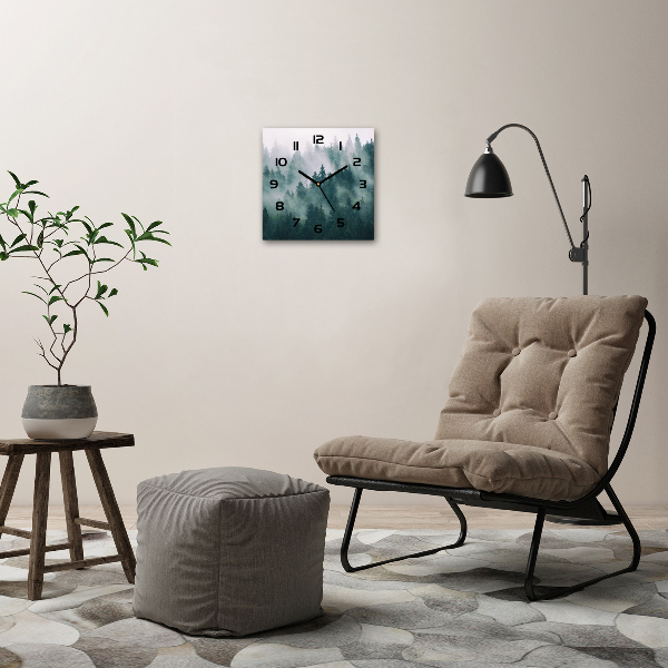 Wanduhr quadratisch Nebel über dem Wald