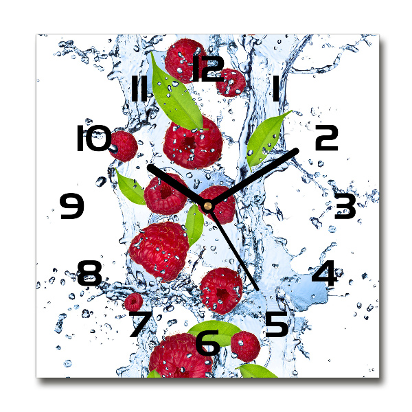 Wanduhr quadratisch Himbeeren und Wasser