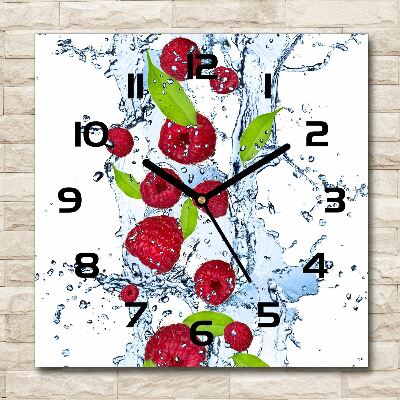 Wanduhr quadratisch Himbeeren und Wasser