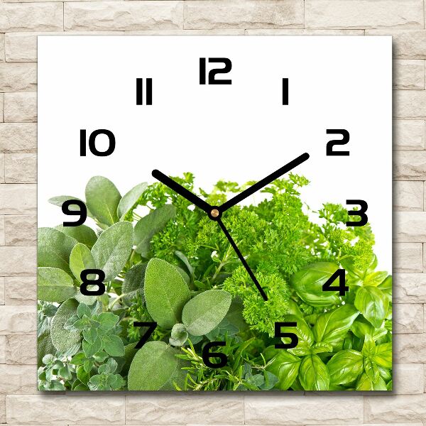 Wanduhr modern quadratisch Kräuter