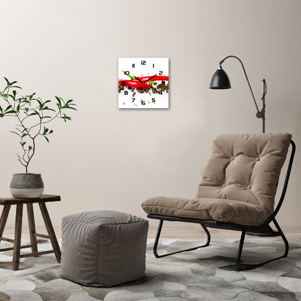 Wanduhr quadratisch Chili und Pfeffer