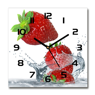 Wanduhr modern quadratisch Erdbeeren und Wasser