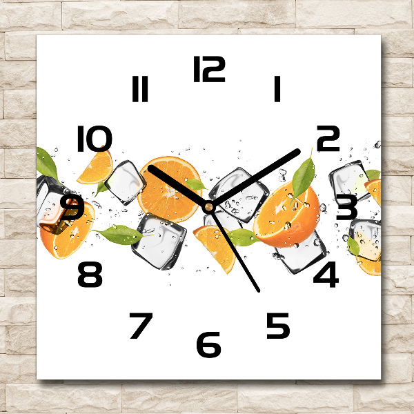 Wanduhr modern quadratisch Orangen mit Eis