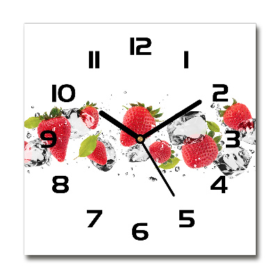 Wanduhr modern quadratisch Erdbeeren und Wasser