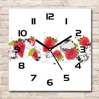 Wanduhr modern quadratisch Erdbeeren und Wasser