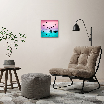 Wanduhr quadratisch Bungalows über dem Wasser