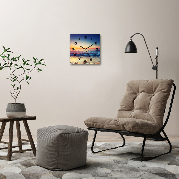 Wanduhr modern quadratisch Sonnenaufgang am Meer