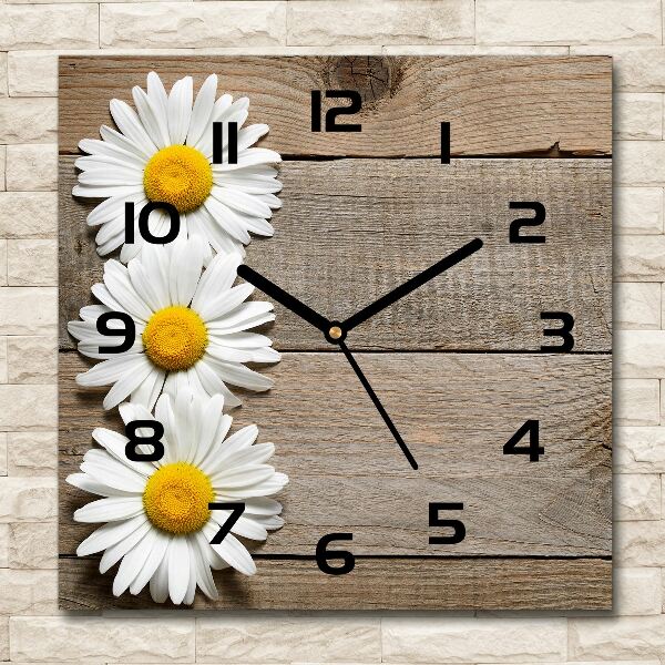 Wanduhr modern quadratisch Gänseblümchenholz