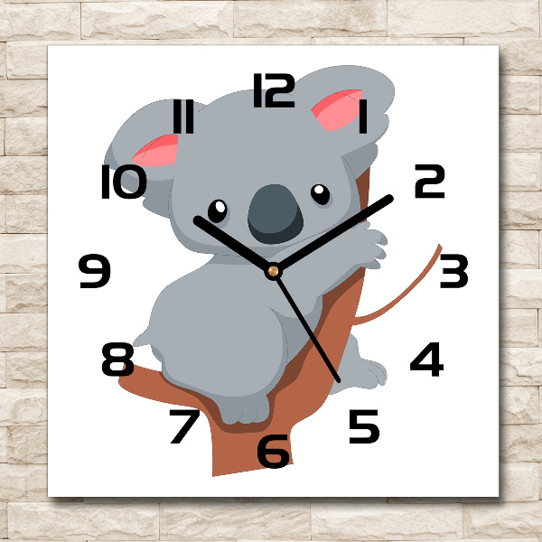Wanduhr modern quadratisch Koala auf einem Baum
