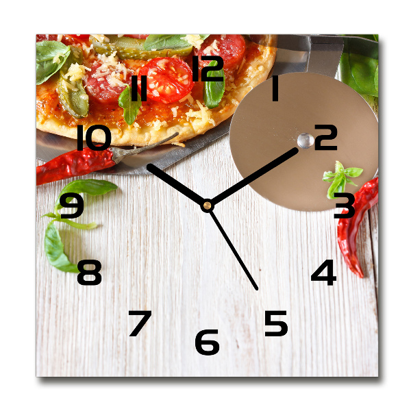 Wanduhr modern quadratisch Pizza