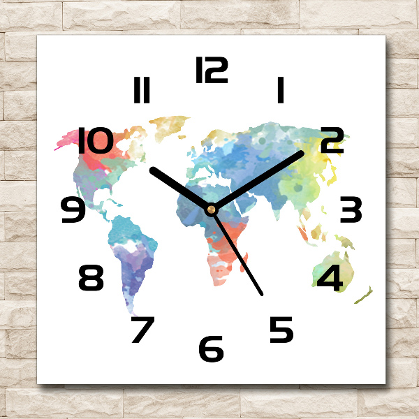 Wanduhr quadratisch Weltkarte