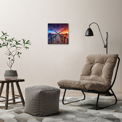 Wanduhr modern quadratisch Holzbrücke