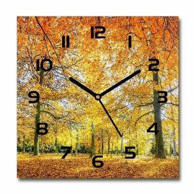 Wanduhr quadratisch Wald im Herbst