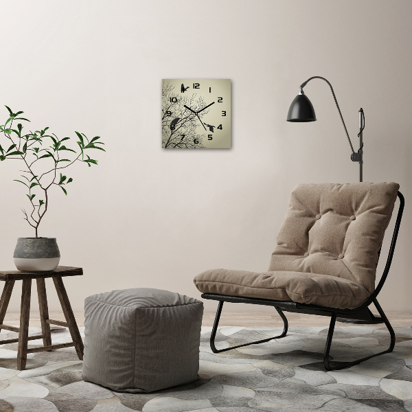 Wanduhr quadratisch Krähen auf einem Baum