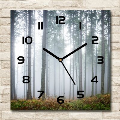 Wanduhr modern quadratisch Nebel im Wald