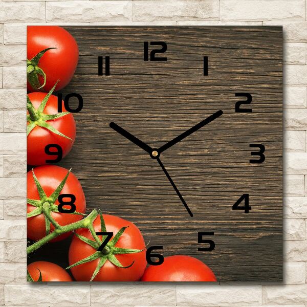Wanduhr quadratisch Tomaten auf Holz