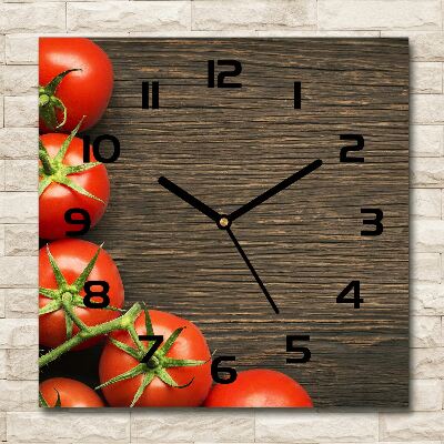 Wanduhr quadratisch Tomaten auf Holz
