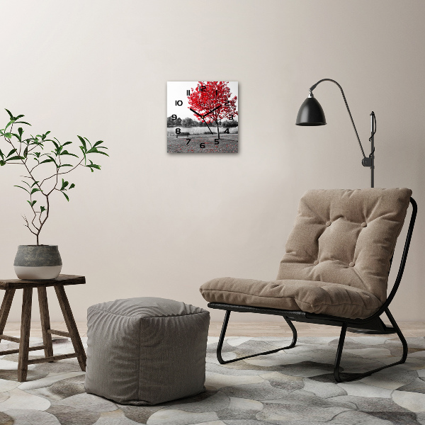 Wanduhr quadratisch Roter Baum