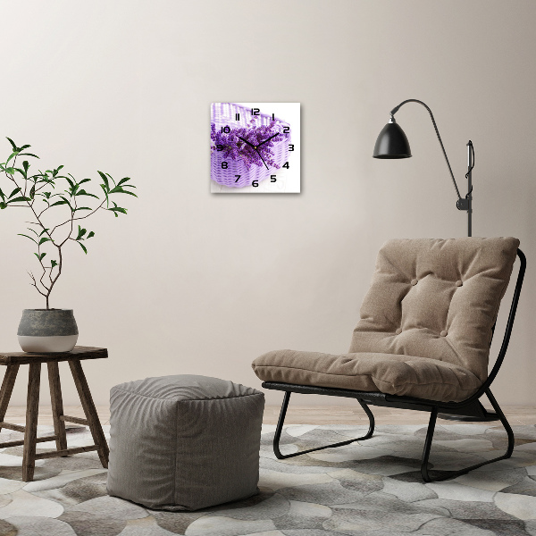 Wanduhr quadratisch Lavendel im Korb