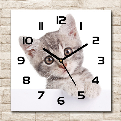 Wanduhr modern quadratisch Graue Katze