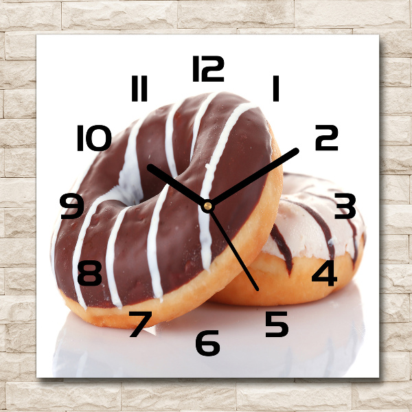 Wanduhr quadratisch Schokoladen-Donuts