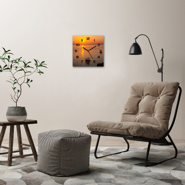 Wanduhr quadratisch Sonnenuntergang am Meer