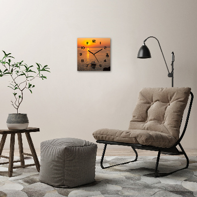 Wanduhr quadratisch Sonnenuntergang am Meer