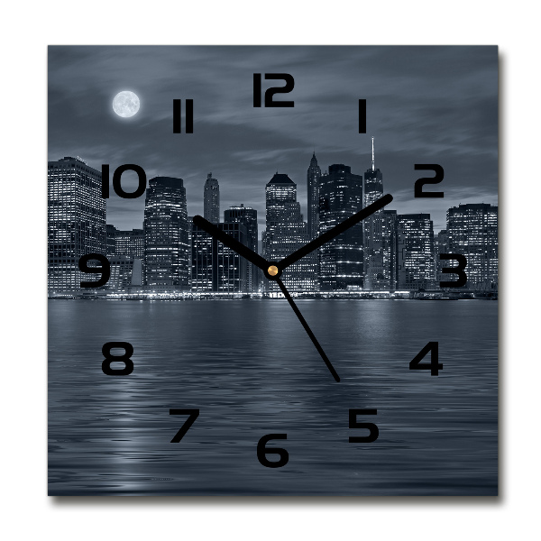 Wanduhr modern quadratisch New York bei Nacht