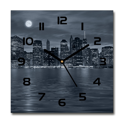 Wanduhr modern quadratisch New York bei Nacht